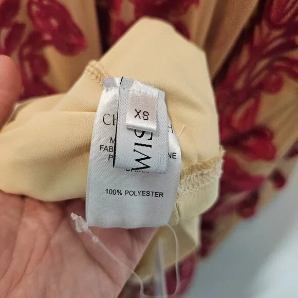 Chicwish Size XS V-neck floral embroidered mesh maxi dress wine red - Picture 14 of 15